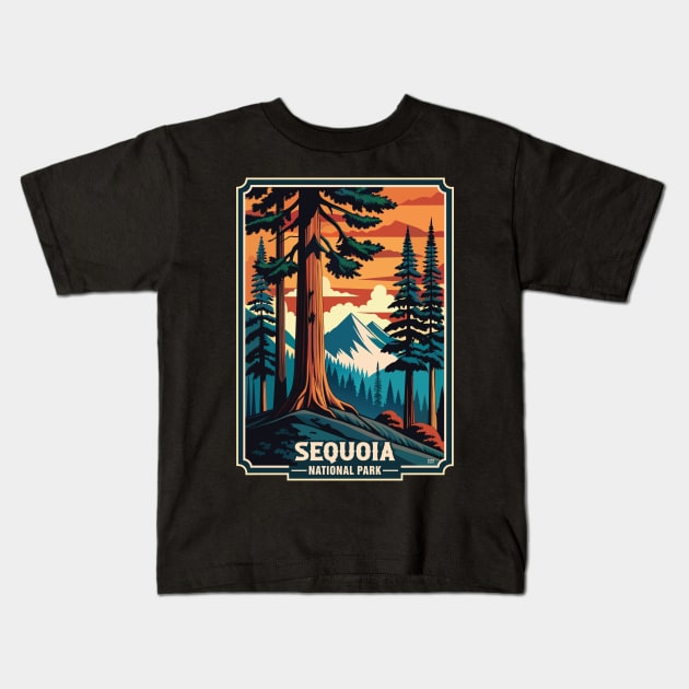 Retro Sequoia National Park Kids T-Shirt by Surrealcoin777